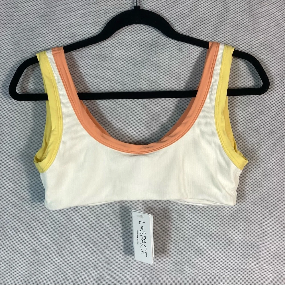 L*Space Ribbed Lala Bikini Top Cream Lemon Orange Large NWT Summer Swimwear NWT